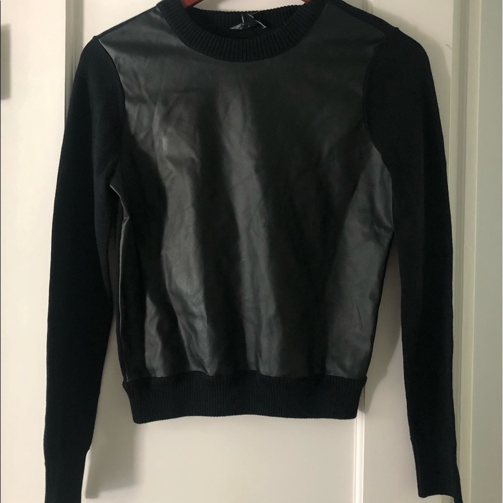 Vegan leather front sweater